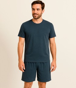 Pijama Masculino Curto Malwee (1000122412) 100% Algodão - Marinho