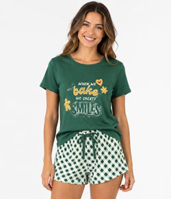 Pijama Curto Feminino Xadrez Malwee (1000133165) Verde