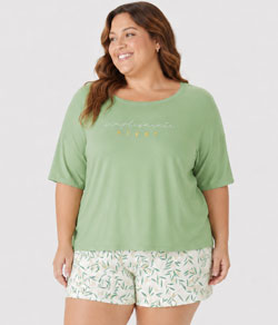 Pijama Feminino Curto Lettering Malwee (1000133174) Viscose - Verde