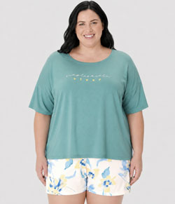 Pijama Feminino Curto Lettering Malwee (1000133174) Viscose - Azul