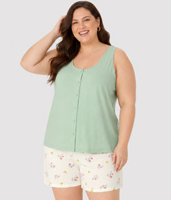 Pijama Feminino Curto Regata Malwee (1000133177) 100% Algodão - Verde
