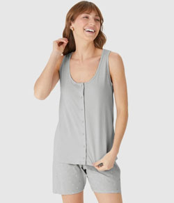 Pijama Feminino Curto Regata Malwee (1000133177) 100% Algodão - Cinza