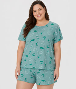 Pijama Feminino Curto Gatinhos Malwee (1000133189) Verde