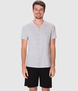 Pijama Masculino Curto Malwee 100% Algodão (1000133222) Cinza/Preto