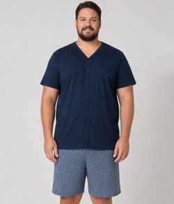 Pijama Masculino Curto Malwee 100% Algodão (1000133222) Azul Marinho