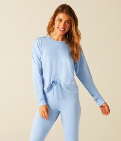 Pijama Feminino Longo Básico Malwee (1000093254) Viscose - Azul