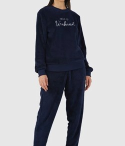 Pijama Feminino Longo Fleece Malwee (1000103709) Azul Marinho