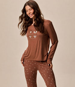 Pijama Feminino Longo Animais Silvestres Malwee (1000134464) Viscose