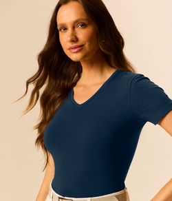 Camiseta Baby Look Cotton Light Malwee (1000004502) - Azul Marinho