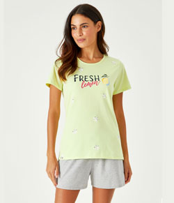 Pijama Feminino Curto Lemon Malwee (1000085601) Algodão
