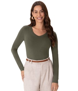 Camiseta Manga Longa Algod�o Malwee (1000026292) Verde Militar