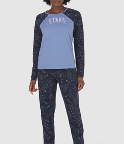 Pijama Feminino Longo Malwee (1000106531) 100% Algod�o Azul Marinho