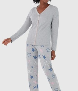 Pijama Feminino Longo Aberto Estrela Malwee (1000106574) Algodão