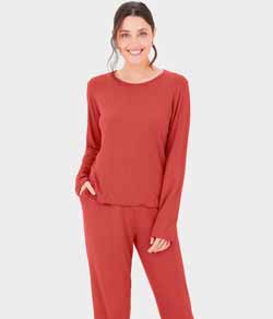 Pijama Longo Feminino Canelado Malwee (1000126865) - Rosa Médio