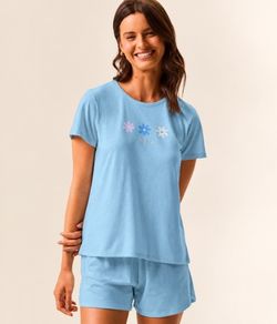 Pijama Feminino Curto Flores Malwee (1000137076) Algodão - Azul