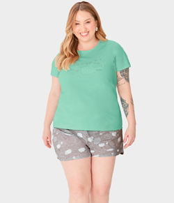 Pijama Feminino Curto Plus Size Malwee (1000128764) 100% Algodão