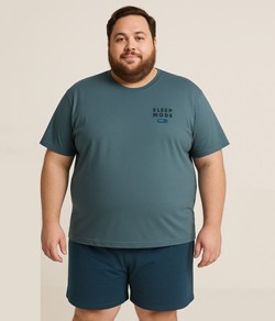 Pijama Masculino Curto Sleep Mode Malwee (1000128761) 100% Algodão - Plus Size