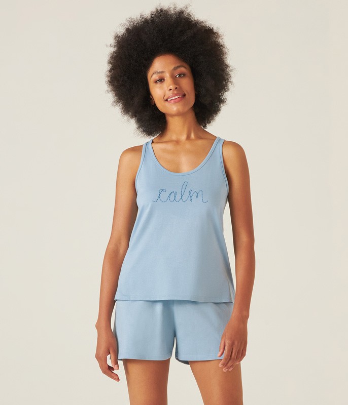 Pijama Feminino Curto Regata 100% Algodão Malwee (1000098818) Azul