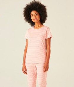 Pijama Feminino Longo 100% Algodão Listrado Malwee (1000098851) Rosa