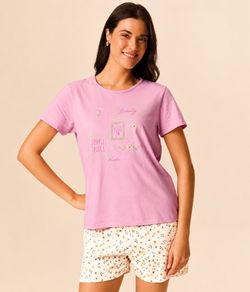 Pijama Feminino Curto Floral Malwee (1000138921) 100% Algodão