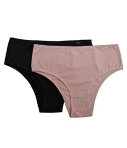 Kit 2 Calcinhas Cavadas Cotton/Algodão Econfort (KT 02 0005) Preto/Cristal
