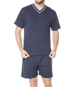 Pijama Masculino Curto Gola V Podiun (8037) 100% Algod�o - Marinho