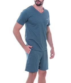 Pijama Curto Masculino Verde Podiun (8051) Malha Mescla de Algod�o