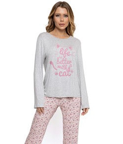 Pijama Feminino Longo Cat Floral Pellin (017) Viscose