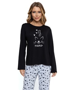 Pijama Feminino Longo Gatinho Corações Pellin (023) Viscose
