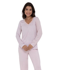 Pijama Feminino Longo Estampado com Renda Pellin (210106) Viscose