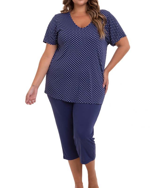 Pijama Feminino Capri Poá Liganete Paulienne (T.P6.074.99) Plus Size 