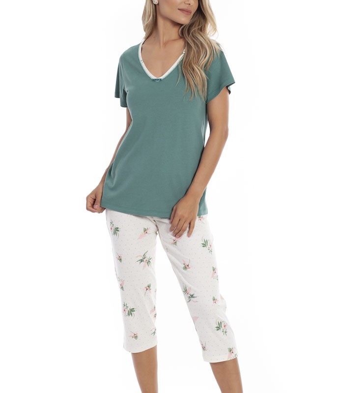 Pijama Feminino Capri Floral Paulienne Clássica (C.103.63.P) 100% Algodão  :: lingerie.com.br