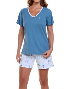 Pijama Feminino Curto Folhas Paulienne Clássica (270.72) 100% Algodão