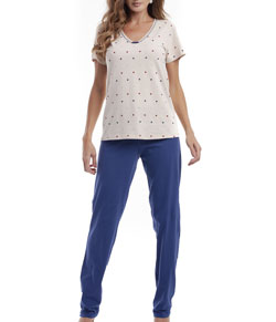 Pijama Feminino Manga Curta Poá Paulienne (C.382.65.L) 100% Algodão