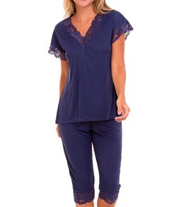 Pijama Feminino Capri Liganete com Renda Sepie (2270) Marinho