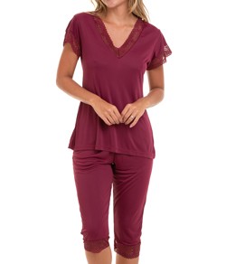 Pijama Feminino Capri Liganete com Renda Sepie (2270) Vinho