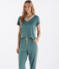 Pijama Feminino Longo Decote V Pzama (100226) Viscolycra