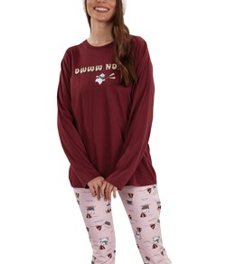 Pijama Feminino Longo Urso Pzama Anna BI (40256) Vermelho - Algodão