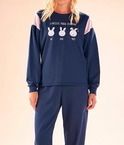 Pijama Feminino Longo Coelho Pzama Anna Bi (40338) Poliviscose
