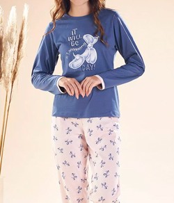 Pijama Feminino Longo Estampado Pzama Anna Bi (40355) 100% Algodão