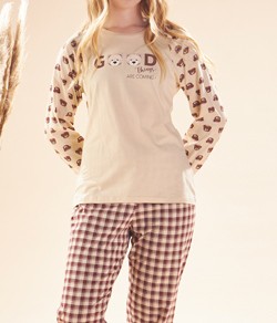 Pijama Feminino Urso Xadrez Pzama Anna Bi (40361) 100% Algodão