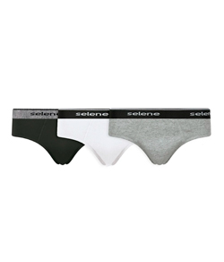 Kit 3 Cuecas Slip 100% Algod�o Selene (11900-001) Preto/Branco/Cinza