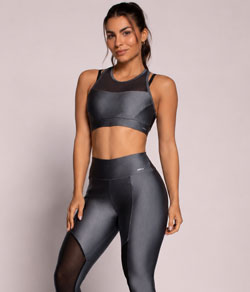 Conjunto Feminino Fitness com Recorte Selene (24651.001/24652.001) Chumbo