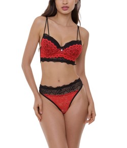 Conjunto Lingerie Cropped Rendado Sepie (14308) Preto/Rubi