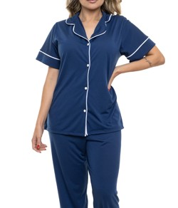 Pijama Feminino Americano Longo Manga Curta Sepie (610)