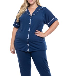 Pijama Feminino Americano Longo Manga Curta Sepie (610) Plus Size