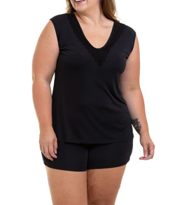 Pijama Feminino Curto Regata Preto Liganete Sepie (1051-PL) Plus Size - Preto