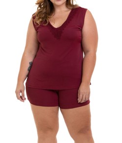 Pijama Feminino Curto Regata Liganete Sepie (1051-PL) Plus Size - Vinho