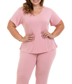 Pijama Feminino Longo Liganete Rose Sepie (1052-PL) Plus Size - Rose