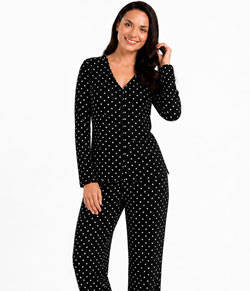 Pijama Feminino Longo Aberto Liganete Poá Sepie (1054-C)